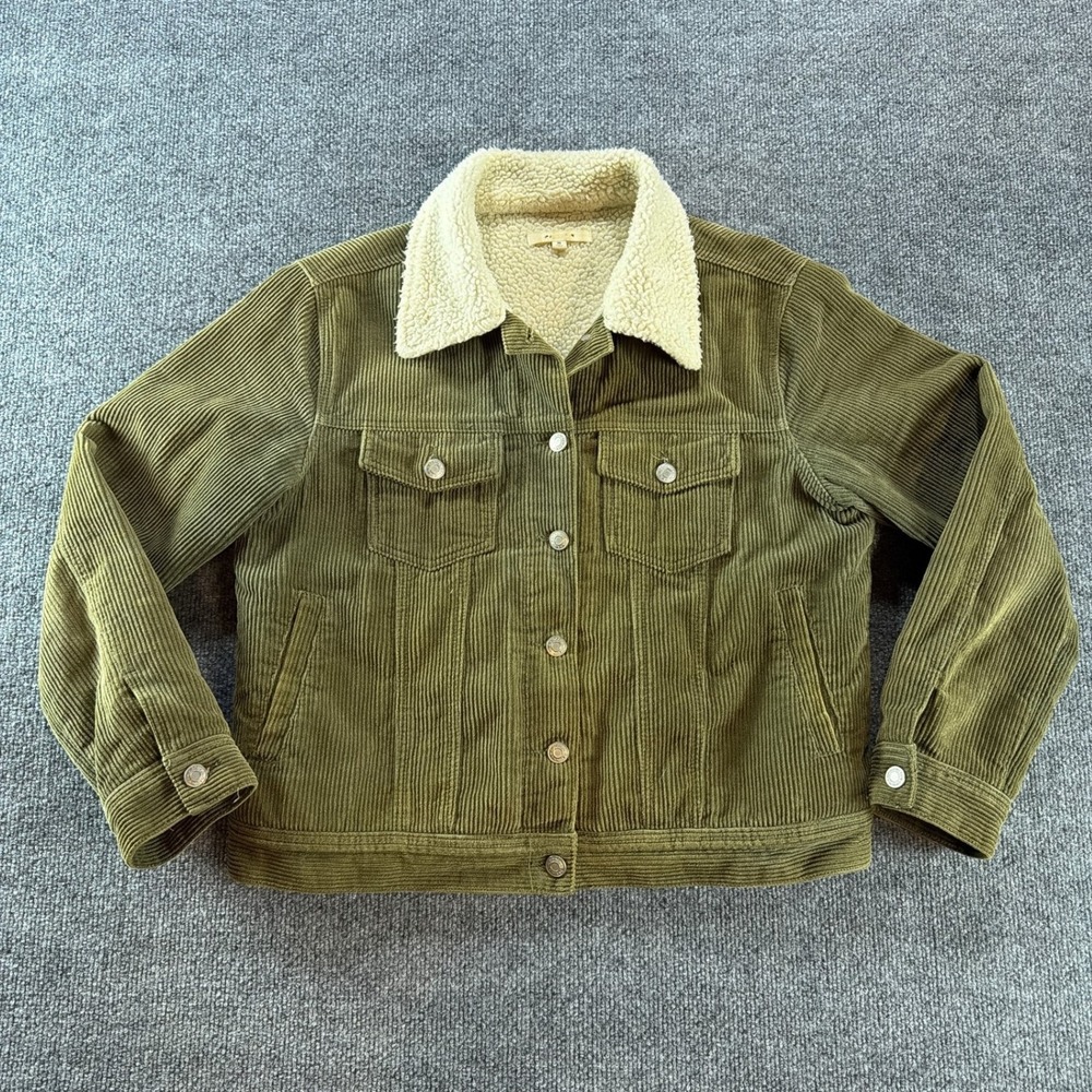 PacSun Olive Green Corduroy Sherpa Lined Trucker Jacket Womens Medium Fall Cozy